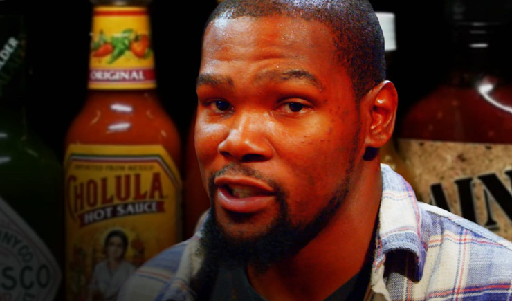 Kevin Durant Sweats It Out During the ‘Hot Ones’ Challenge
